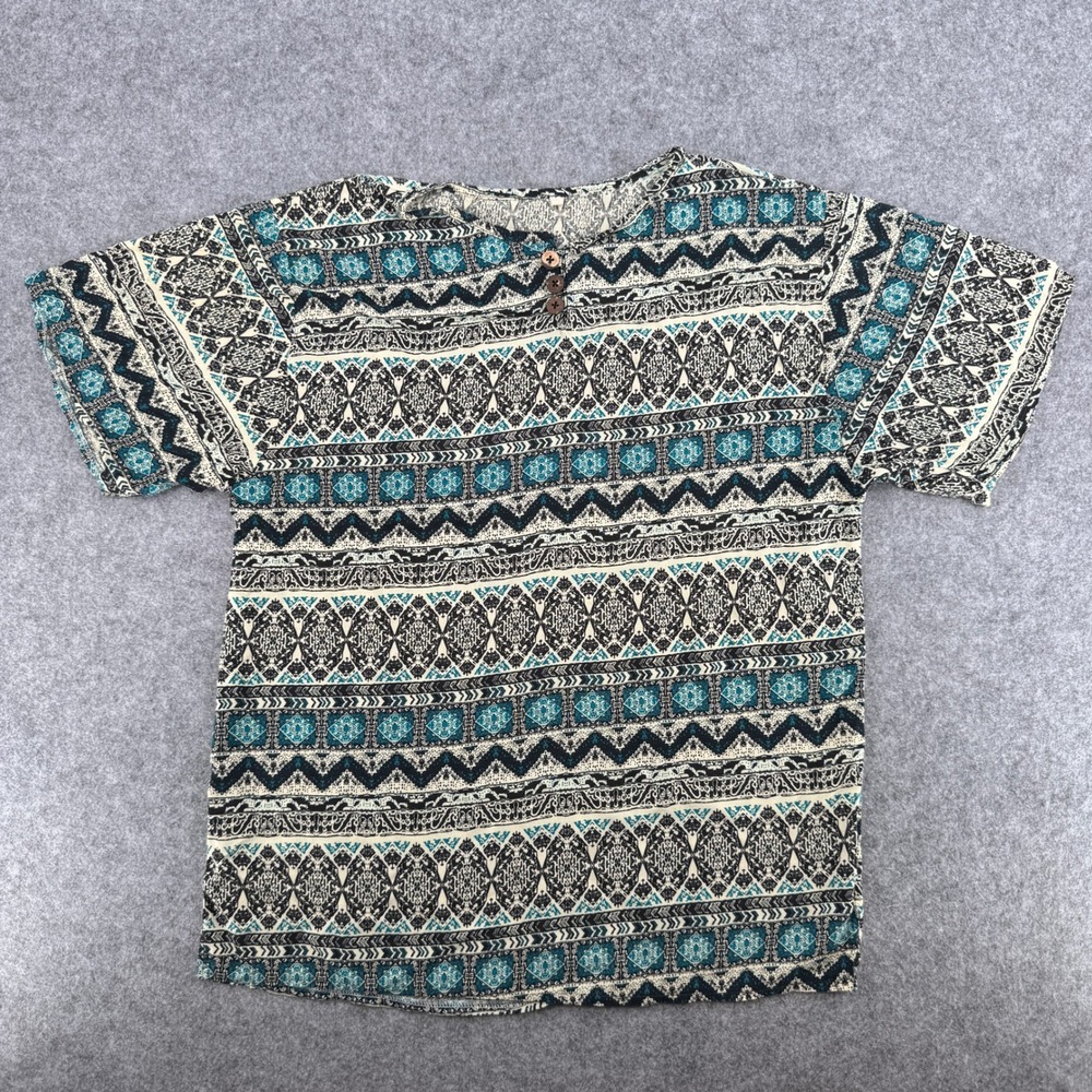 Unbranded Henley Top Womens 3 Tribal Geometric Teal Black EUC